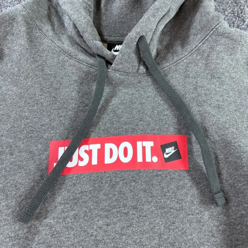 Nike Hoodie Mens Large Gray Just Do It JDI Graphic Fleece Pullover Sweatshirt